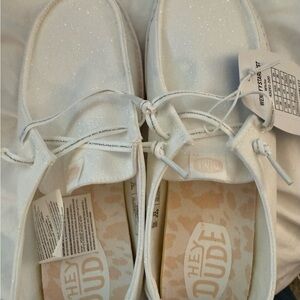 Hey Dude White Sparkle Casual Slip-On Shoes